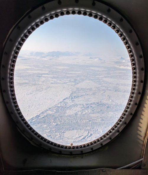 Window view of the NASA IceBridge P-3 research plane. Source: Instagram / Nasa