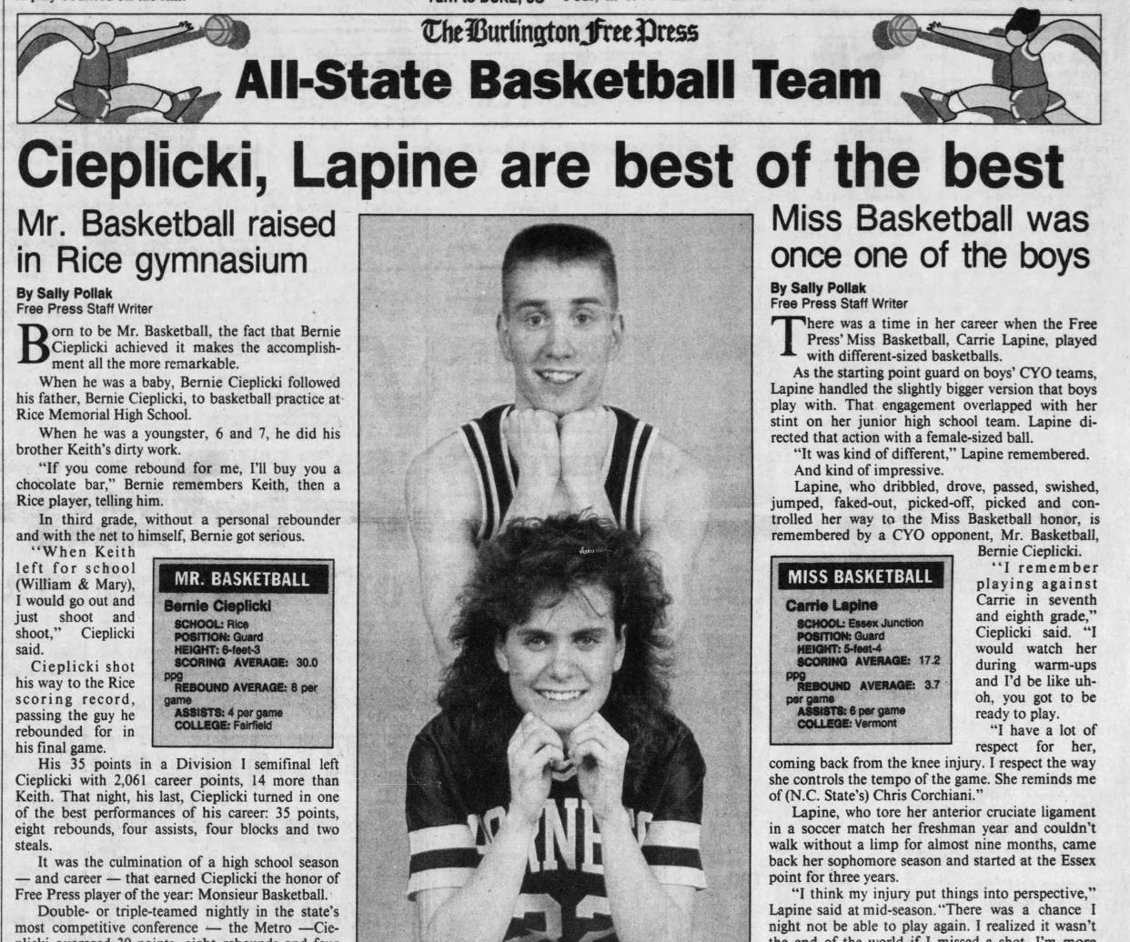 Bernie Cieplicki was the Free Press first Mr. Basketball selection in 1991. Cieplicki is set to be inducted into the VPA Hall of Fame on Friday, May 10, 2024.