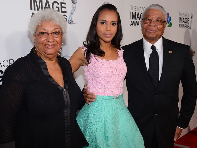 <p>Mark Davis/Getty</p> Kerry Washington and her parents, Valerie Washington and Earl Washington at the 44th NAACP Image Awards