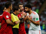 Soccer Football - World Cup - Group B - Iran vs Spain - Kazan Arena, Kazan, Russia - June 20, 2018 Spain's Diego Costa protests to referee Andres Cunha REUTERS/Jorge Silva