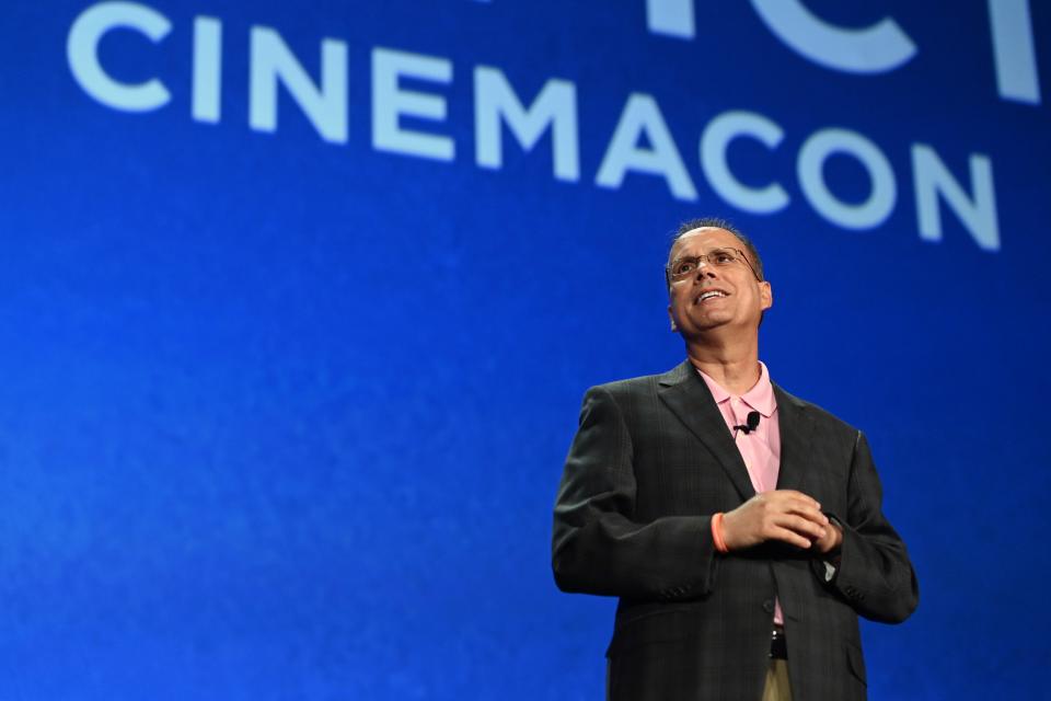 CEO & President of Marcus Theatres and NATO Chairman Rolando Rodriguez speaks onstage during CinemaCon 2021.