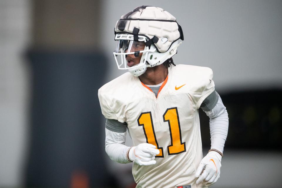 Tennessee wide receiver Dont'e Thornton (11) during spring football practice on Monday, March 20, 2023.