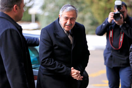 Turkish Cypriot leader Mustafa Akinci arrives for the Cyprus reunification talks at the United Nations in Geneva, Switzerland January 11, 2017. REUTERS/Pierre Albouy