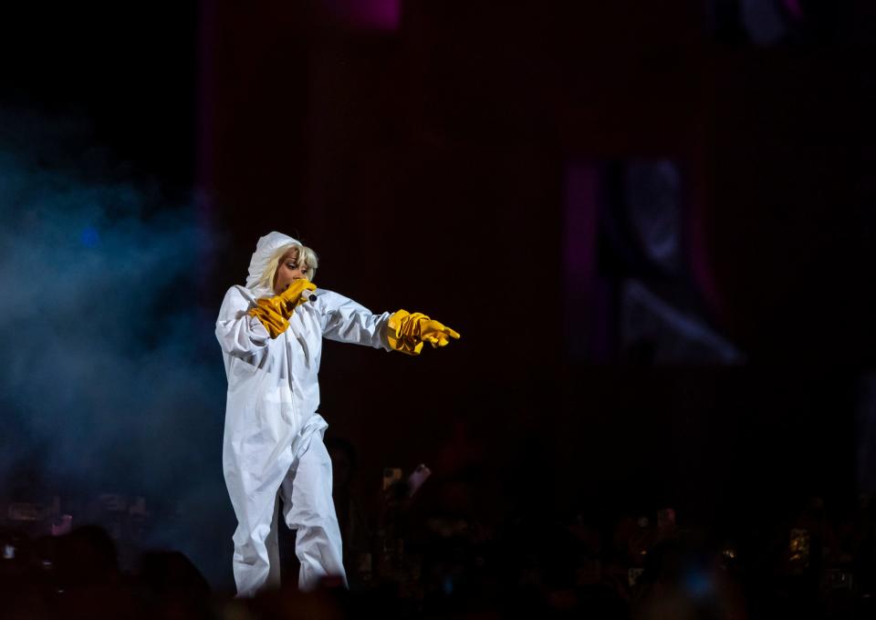 Doja Cat performs her headlining set on the Coachella Stage during the Coachella Valley Music and Arts Festival in Indio, Calif., Sunday, April 21, 2024.