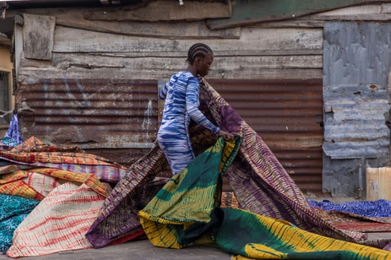 Adire is a popular tie-dye fabric typically used for traditional outfits worn on special occasions in Nigeria (TOYIN ADEDOKUN)