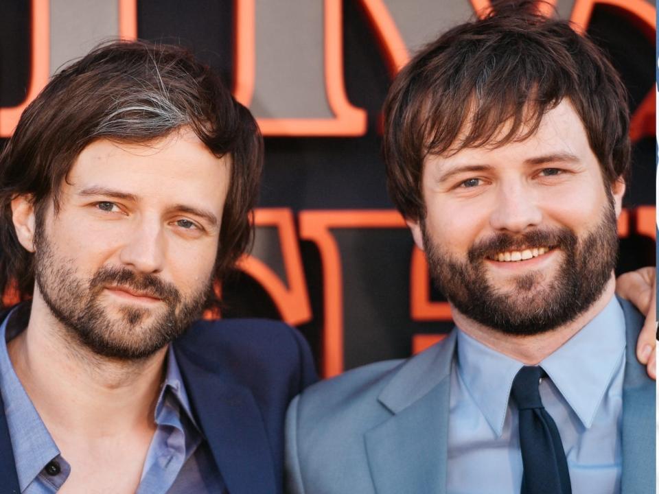 Matt Duffer and Ross Duffer at Netflix's "Stranger Things" Season 3 premiere (left) and Millie Bobby Brown (right)