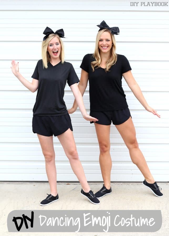 <p>This is one of our favorites! Grab your bestie and a black bow to recreate this simply adorable idea. </p><p><strong>See more at <a href="https://thediyplaybook.com/2015/10/diy-emoji-costume.html" rel="nofollow noopener" target="_blank" data-ylk="slk:The DIY Playbook" class="link ">The DIY Playbook</a>. </strong> </p>