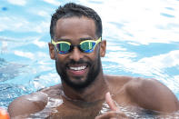 U.S. Olympic Water Polo Team attacker Max Irving smiles during a training session for the Paris Olympics at Mt. San Antonio College in Walnut, Calif., on Wednesday, Jan. 17, 2024. Irving's father, Michael Irving, is a Pac-12 college basketball referee. Max Irving is also the only Black man on the U.S. Olympic Water Polo Team and a prominent advocate for diversity in the sport. (AP Photo/Damian Dovarganes)