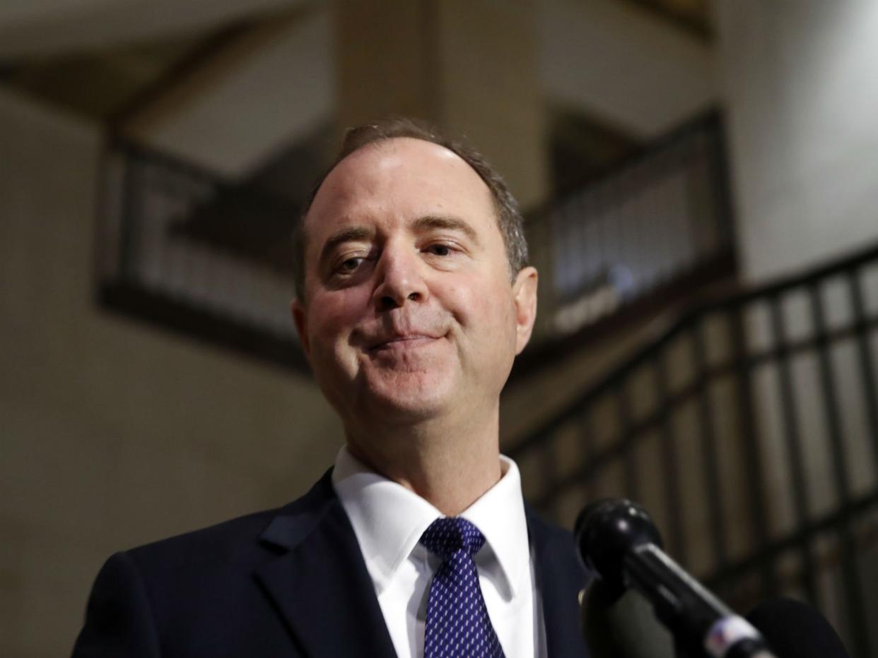 Adam Schiff speaks to the media after a closed-door meeting of the House Intelligence Committee on Capitol Hill: AP Photo/Alex Brandon