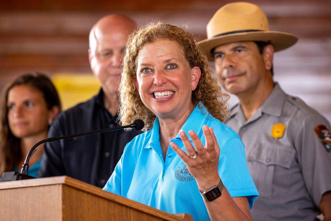 U.S. Rep. Debbie Wasserman Schultz speaks to press about Everglades restoration.