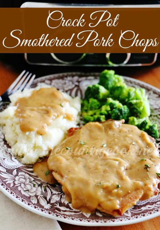 <p>These smothered pork chops are country cooking at its finest. </p><p><strong>Get the recipe: <a href="http://www.thecountrycook.net/2011/01/slow-cooker-pork-chops.html" rel="nofollow noopener" target="_blank" data-ylk="slk:Smothered Pork Chops;elm:context_link;itc:0;sec:content-canvas" class="link ">Smothered Pork Chops</a></strong></p>