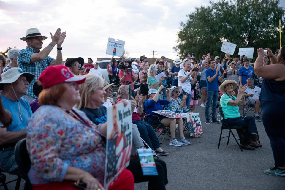 The crowd cheers as Mark Cavaliere, CEO of Southwest Coalition for Life, announces that a  pregnancy crisis center will open yards away from the new abortion clinic during the Emergency Pro-Life Rally for New Mexico on Tuesday, July 19, 2022.