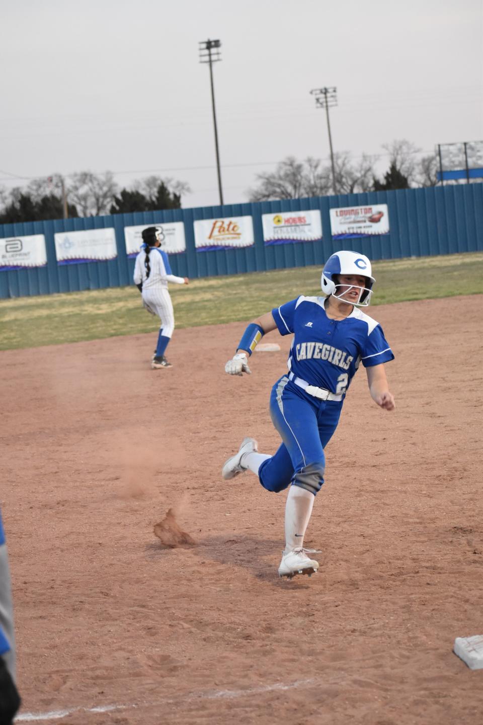 Carlsbad junior Faith Aragon rounds third before heading for home in the fourth inning of Carlsbad’s 10-0 win over Lovington in 2022.