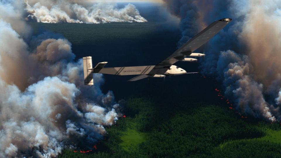 The U.S. Navy's unmanned, solar-powered Skydweller aircraft in flight.