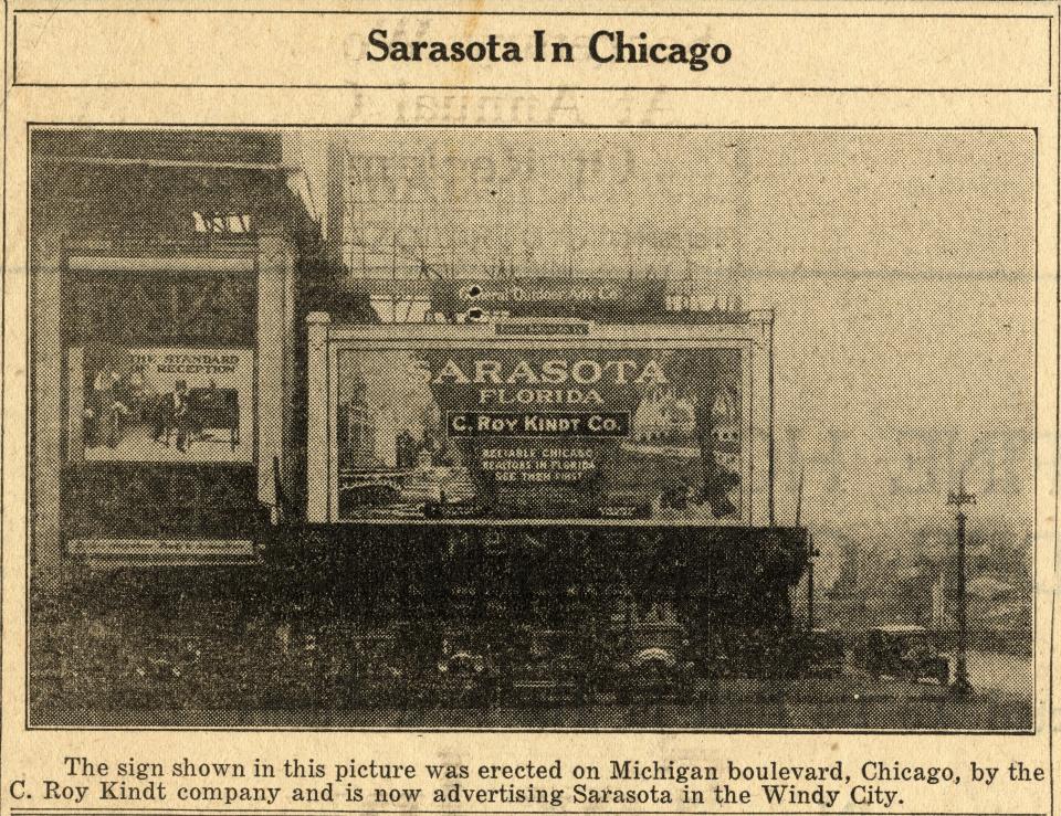 Sarasota’s pride at being advertised in Chicago was reflected with a photo of the Windy City billboard in the local paper.