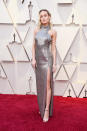 <p>The “Captain Marvel” star looked out of this world in a silver gown with thigh high slit as she arrived on the red carpet. <em>[Photo: Getty]</em> </p>