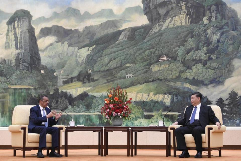 Tedros Adhanom Ghebreyesus, director general of the World Health Organization, meets with Chinese President Xi Jinping in Beijing
