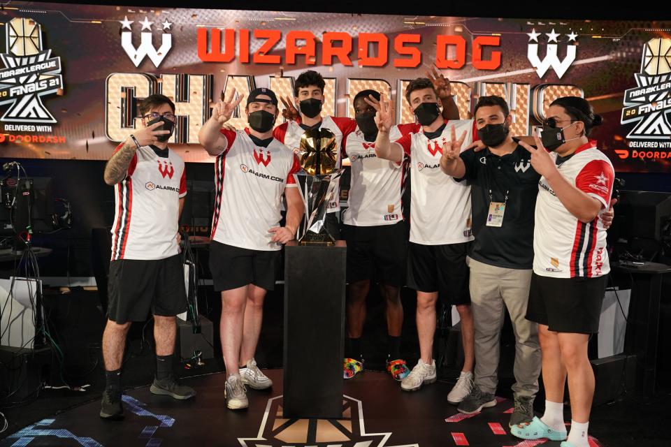 Wizards District Gaming celebrates its 2021 NBA 2K League championship in September.