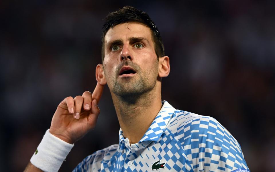 Novak Djokovic of Serbia reacts during the Men's semi final match against Tommy Paul of the United States at the 2023 Australian Open tennis tournament in Melbourne, Australia - Joel Carrett/Shutterstock