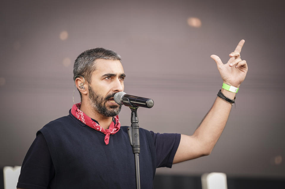 SANTIAGO DE COMPOSTELA, SPAIN - JUNE 18: Rayden performs during O Son do Camiño Festival on June 18, 2022 in Santiago de Compostela, Spain. (Photo by Cristina Andina/Redferns)