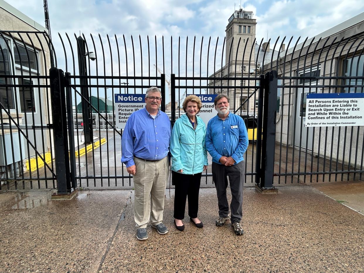 Senator Debbie Stabenow visits the Soo Locks and meets with many local leaders including Sault Mayor Don Gerrie on Wednesday, Aug. 8.