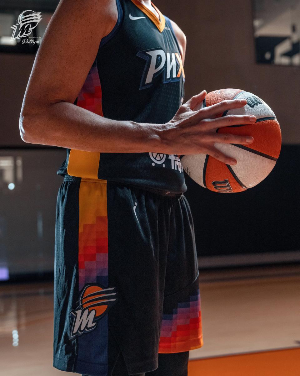 Side view of the Phoenix Mercury's 2024 season Nike Rebel Edition uniform.