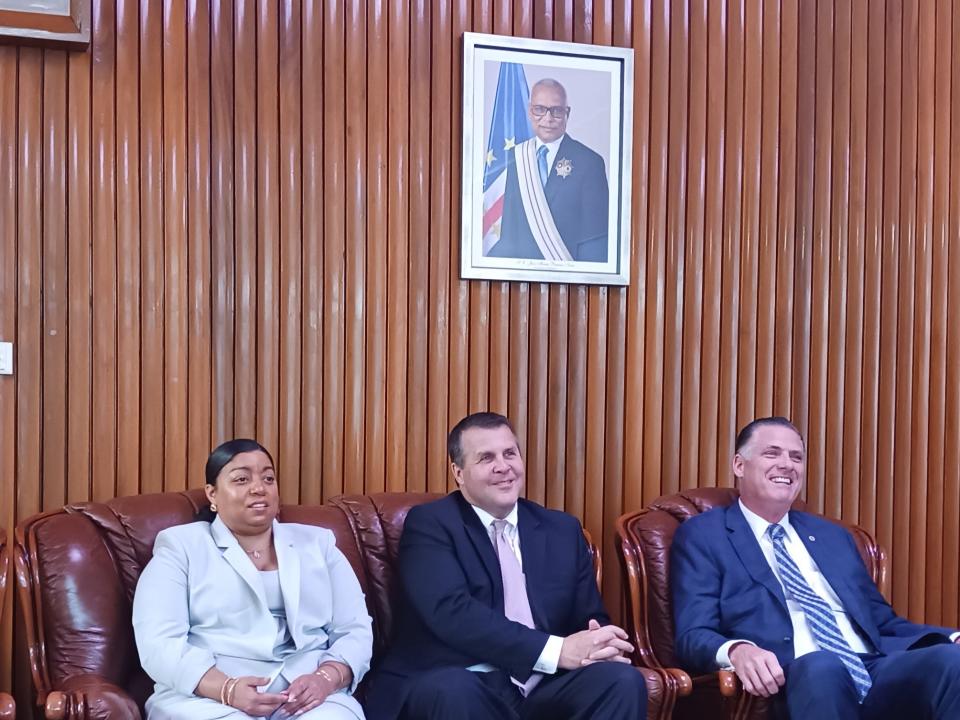 From left: State Sen. Liz Miranda (D-2nd Suffolk), Brockton Mayor Robert Sullivan and Bridgewater State University President Frederick Clark during a visit to Cape Verde in December 2022.