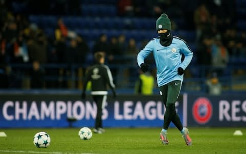 Manchester City's Leroy Sane warms up  - Credit: REUTERS