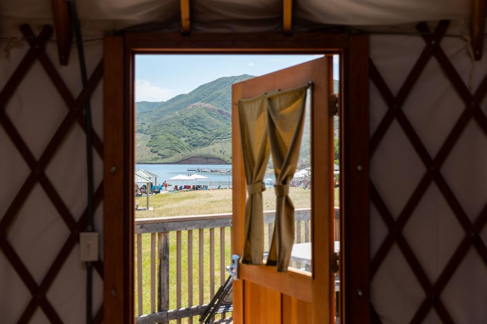 The inside of a yurt looks out on East Canyon Reservoir at East Canyon State Park in Morgan on Monday, July 17, 2023. | Megan Nielsen, Deseret News