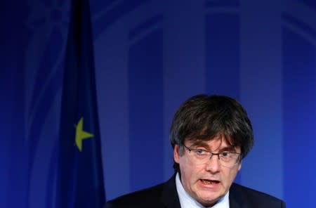 Former Catalan President Carles Puigdemont holds a news conference in Brussels
