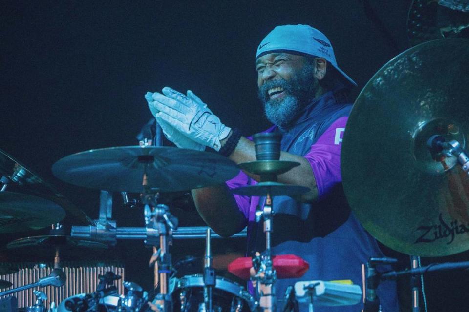 Drummer and backing vocalist Carter Beauford at Saturday night’s concert.