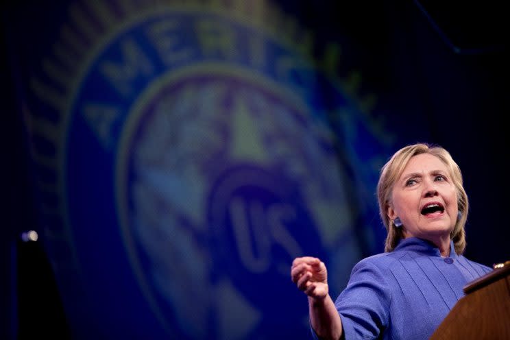 Hillary Clinton speaks at the American Legion's 98th Annual Convention in Cincinnati, Ohio. (Photo: Andrew Harnik/AP)