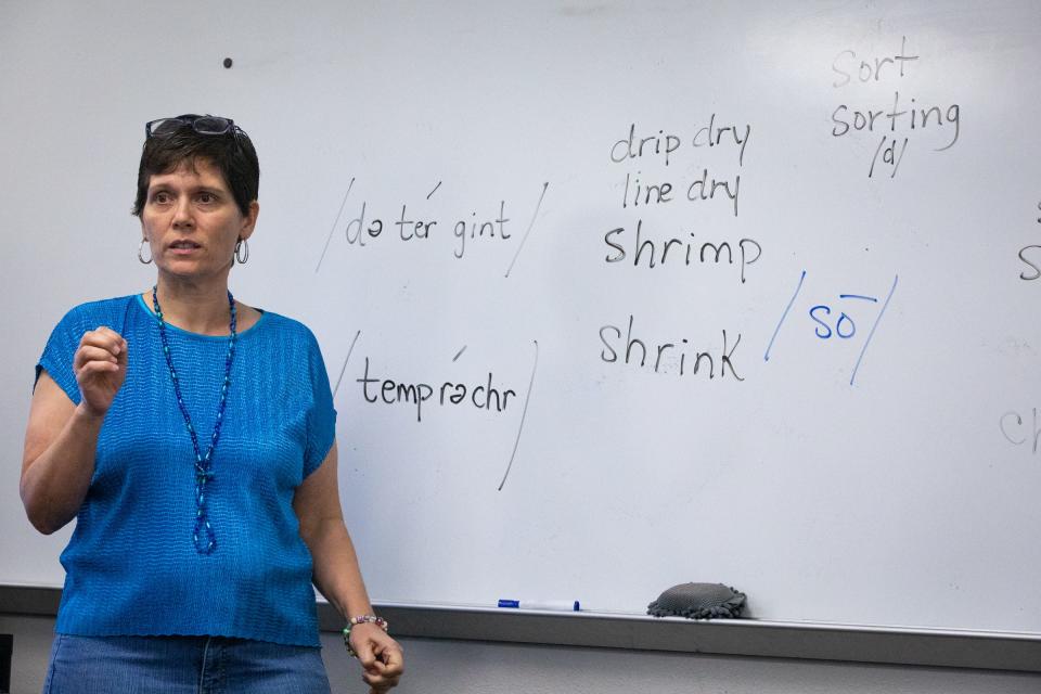 Teacher Terri Kimmel leads a Literacy for Caregivers English class on Wednesday, Aug. 23, 2023, in Corpus Christi, Texas.