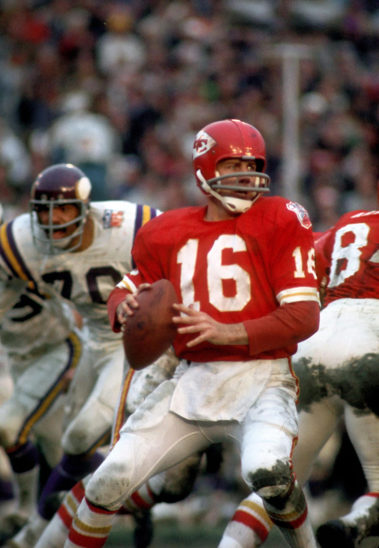 Kansas City Chiefs quarterback Len Dawson in action against the Minnesota Vikings during Super Bowl IV, Jan. 11, 1970, at Tulane Stadium in New Orleans. Dawson was named the game's MVP after going 12-of-17 passing for 142 yards and a touchdown in a 23-7 win.
(Photo: Tony Tomsic, Tony Tomsic-USA TODAY Sports)