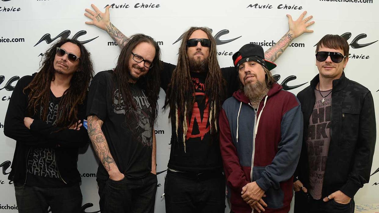  Munky, Jonathan Davis, Head, Fieldy and Ray Luzier of Korn visit Music Choice on September 26, 2013 in New York City 