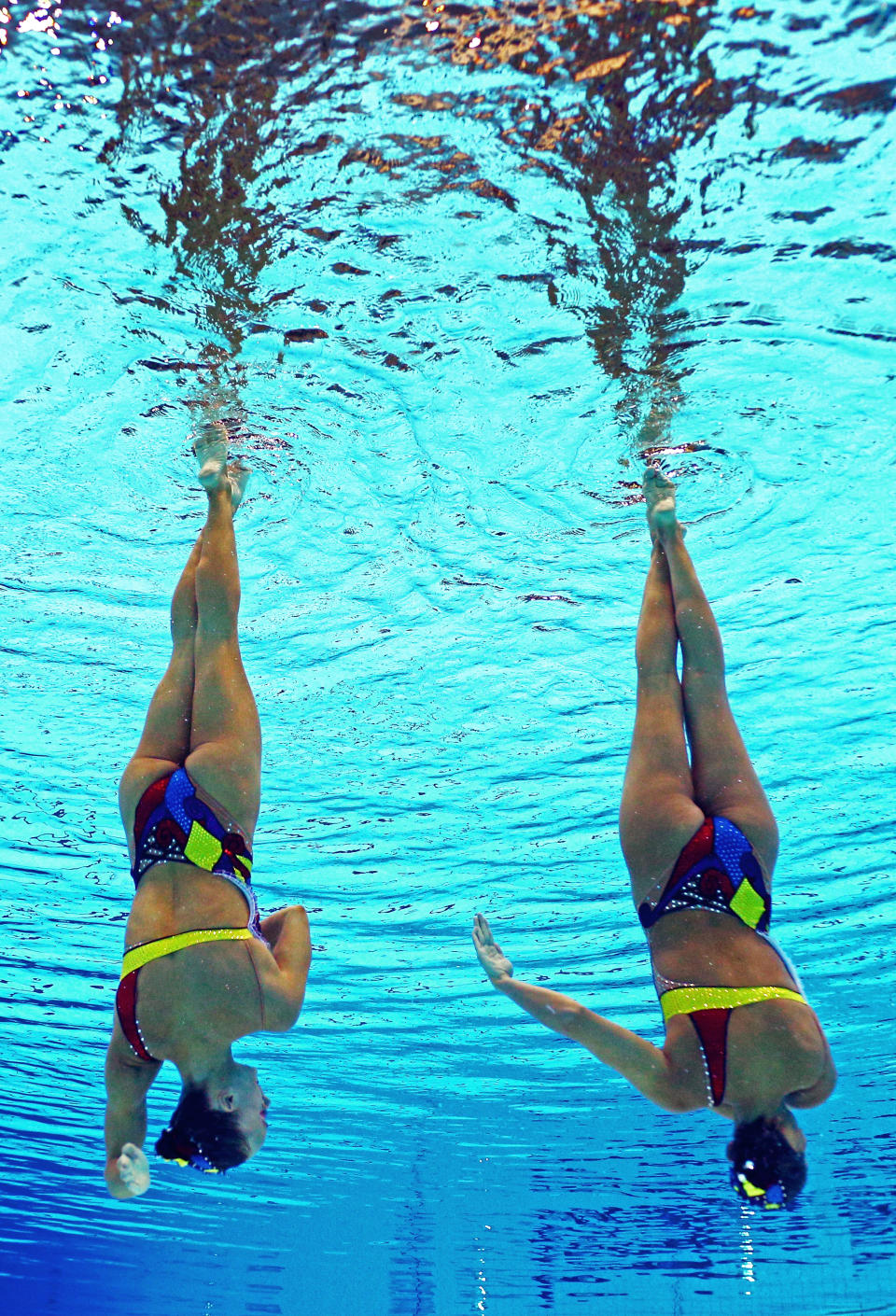 Gagnon Boudreau and Elise Marcotte of Canada compete in the Women's Duets Synchronised Swimming Free Routine Preliminary on Day 10 of the London 2012 Olympic Games at the Aquatics Centre on August 6, 2012 in London, England. (Photo by Clive Rose/Getty Images)