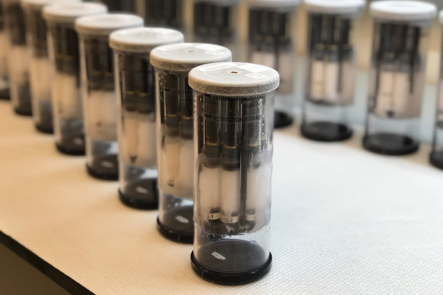 Inside these vials are chambers containing the new surfactant and microbes.  They were launched in stasis to the International Space Station to avoid bacterial growth before reaching microgravity conditions.  Once on the International Space Station, the astronauts activated the samples by combining the different chambers in the vials.