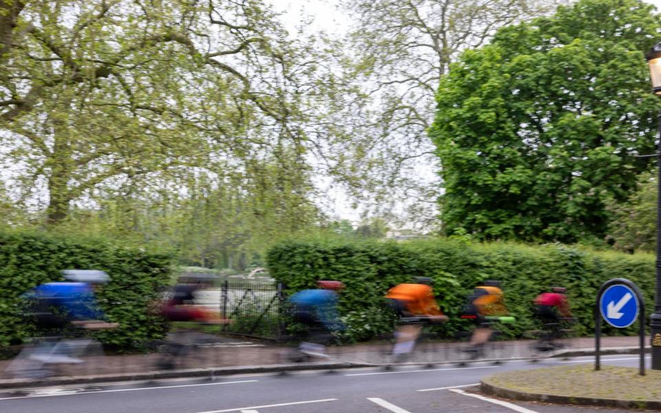 Road cyclists in Regents Park