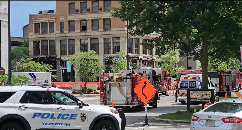 PHOTO: In this screen grab from a video, first responders are on the scene after an explosion in Youngstown, Ohio, on May 28, 2024. (WYTV)