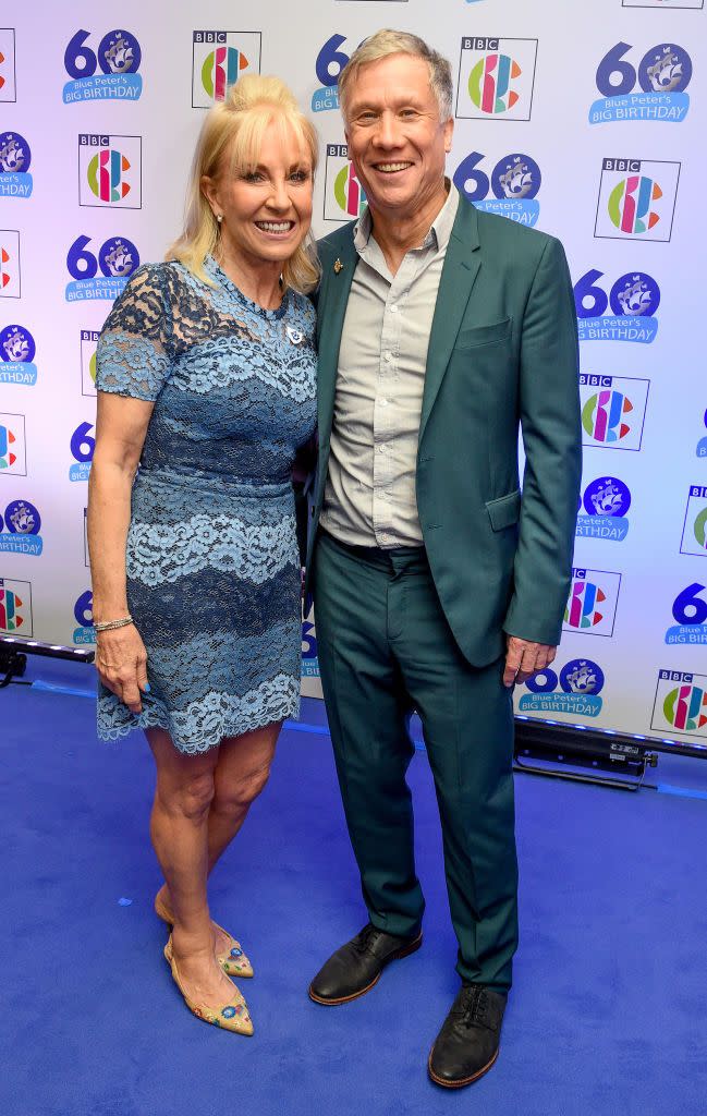 sarah greene and peter duncanmanchester, england october 16 sarah greene and peter duncan attend the blue peter big birthday celebration at bbc philharmonic studio on october 16, 2018 in manchester, england photo by shirlaine forrestgetty images