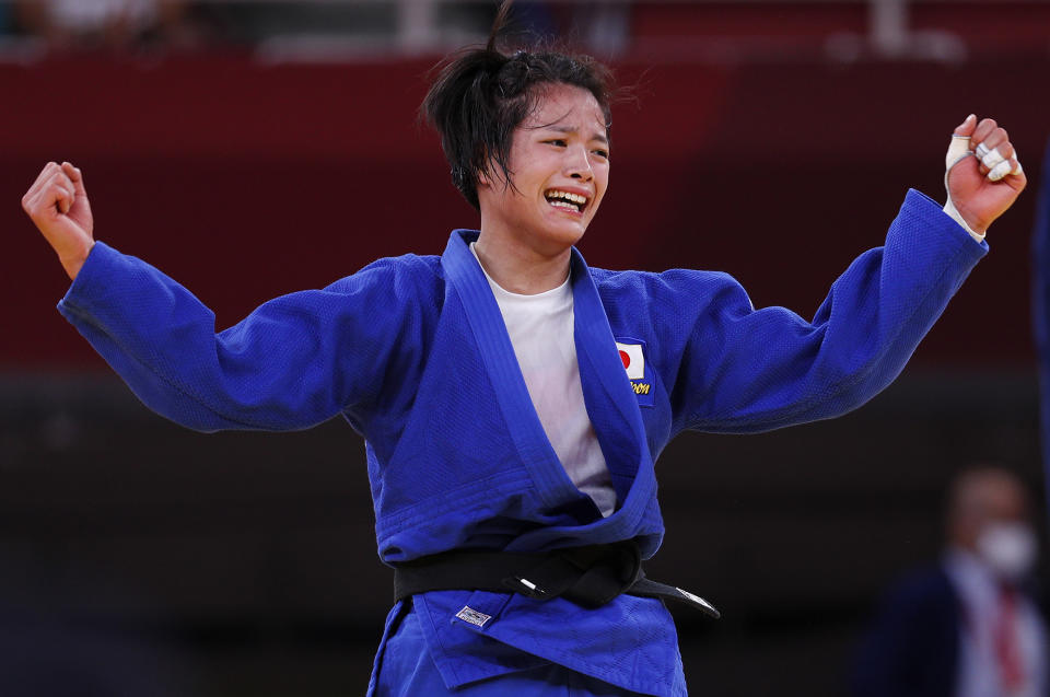 <p>Japan's Judo star Uta Abe lets her victory sink in as she makes history as the first Japanese gold medalist in her division after defeating France's Amandine Buchard at Nippon Budokan on July 25.</p> <p>Abe has more to celebrate at the Games: Older brother and fellow Olympian Hifumi also won gold in the men's 66-kg division. </p>