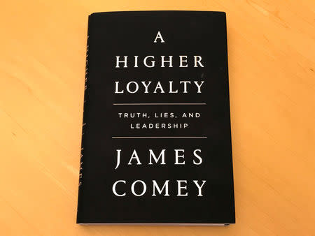 A copy of former FBI director James Comey's book "A Higher Loyalty" is seen in New York City, New York, U.S. April 13, 2018. REUTERS/Soren Larson