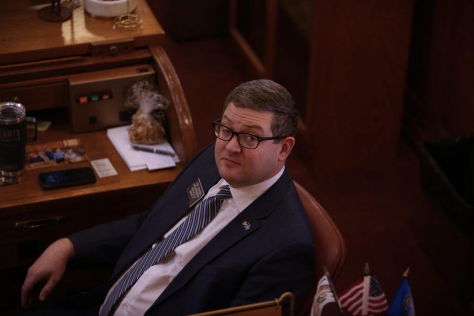 Rep. Tony Venhuizen, R-Sioux Falls, waits for Governor Kristi Noem to deliver her State of the State speech at the Capitol in Pierre on Jan. 9, 2024. (Joshua Haiar/South Dakota Searchlight)