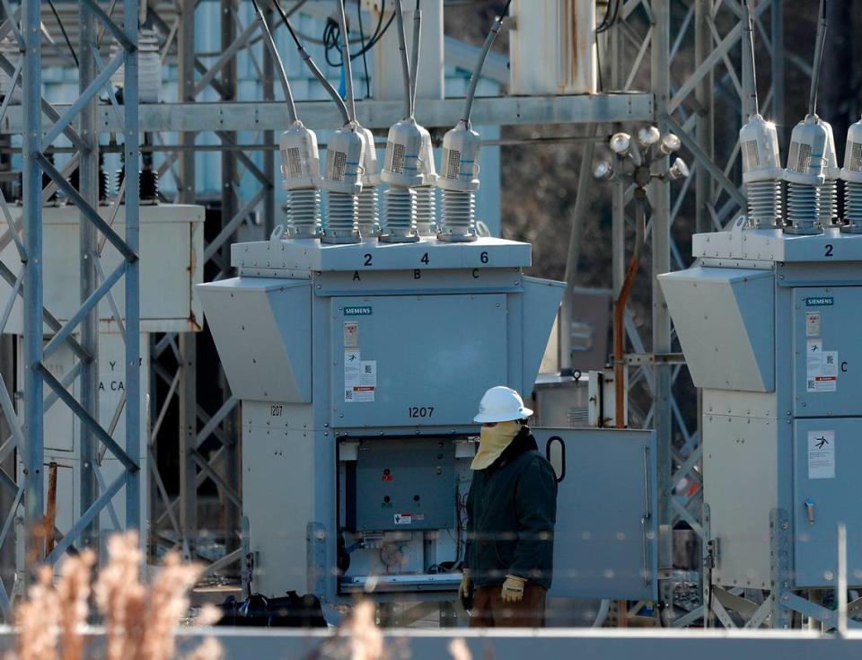Duke Energy crews work at an energy substation on Jan. 18, 2024, in Durham. The company is on the Fortune 150 list.