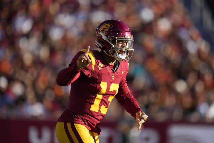 USC quarterback Caleb Williams reacts to a play during a game against San Jose State