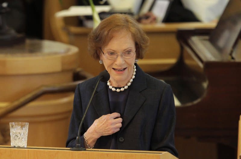 Former first lady Rosalynn Carter delivers a eulogy during the funeral for former first lady Betty Ford in Palm Desert, California on July 12, 2011. Carter died on November 19 at the age of 96. File photo by Jae C. Hong/pool/UPI