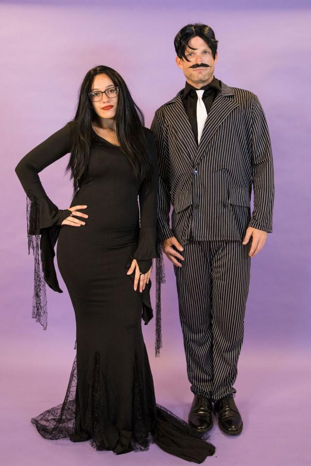 Morticia and Gomez Addams Couples Costume  Couple halloween costumes,  Couples costumes, Punny halloween costumes