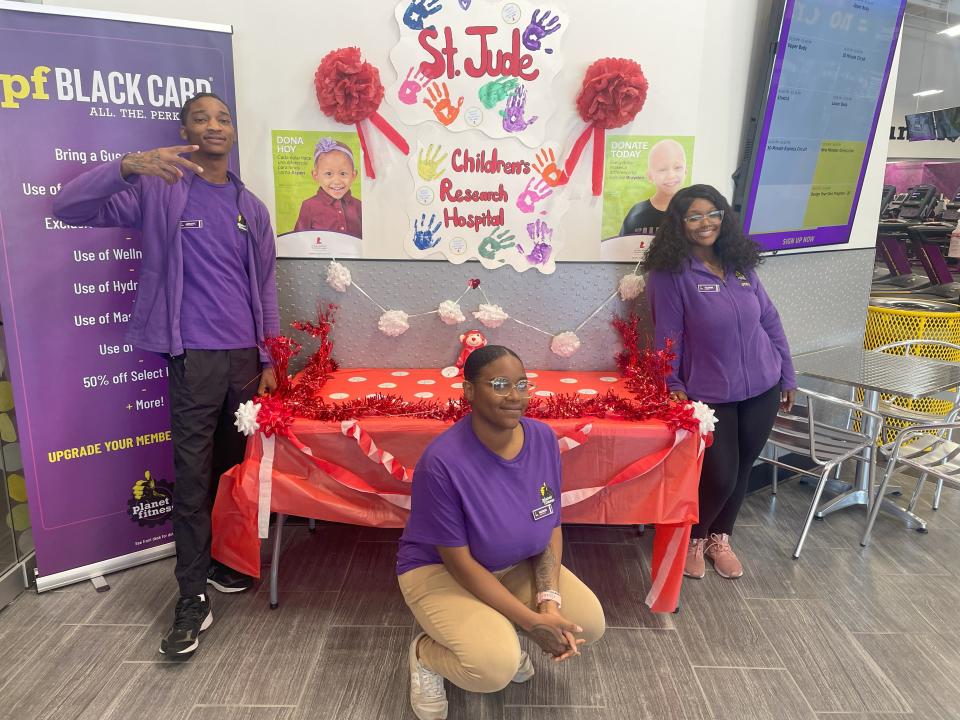 Planet Fitness franchise groups kicked off their fundraising campaign to benefit St. Jude Children's Research Hospital, which runs through June 30. Pictured left to right, Jamante Ward, Nashaya Cross and Taj Snell of Planet Fitness Woodlyn.