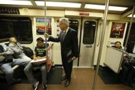 Shareholder activist John Chevedden, 67, rides the subway to the DreamWorks Animation SKG Inc stockholder meeting in Hollywood, California May 29, 2013. REUTERS/Lucy Nicholson