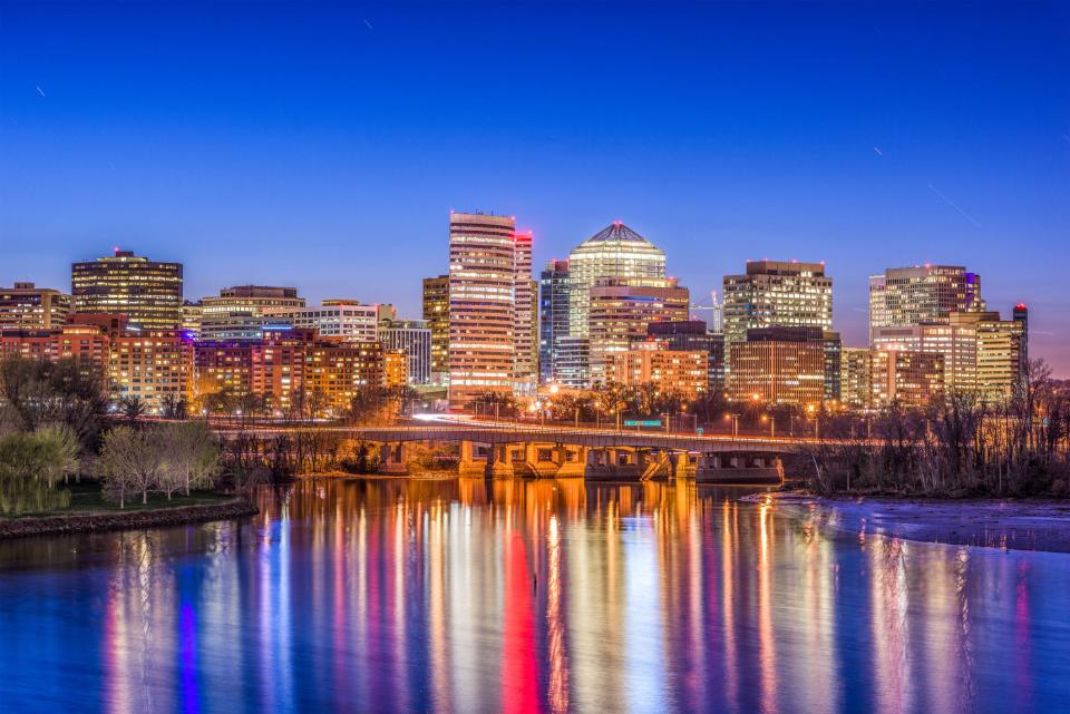 Arlington, Va., skyline on the Potomac River. For the sixth year in a row, Arlington was named America's fittest city by the American College of Sports Medicine's American Fitness Index.